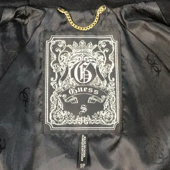 🖤 GUESS Black Wool Blend Leather Belt Snap Front Three-Quarter Bell Sleeves - Picture 7 of 12